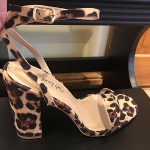 Leopard 2 Part Block Heel Sandals